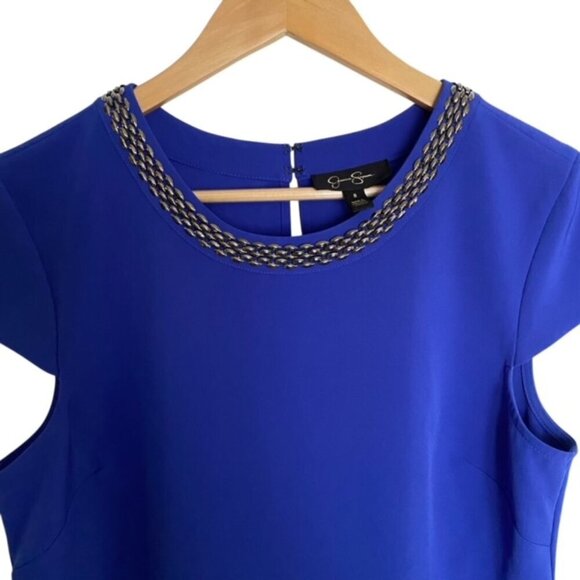 Jessica Simpson Blue Cap Sleeve Chain Detail Dress 8 - Picture 2 of 5